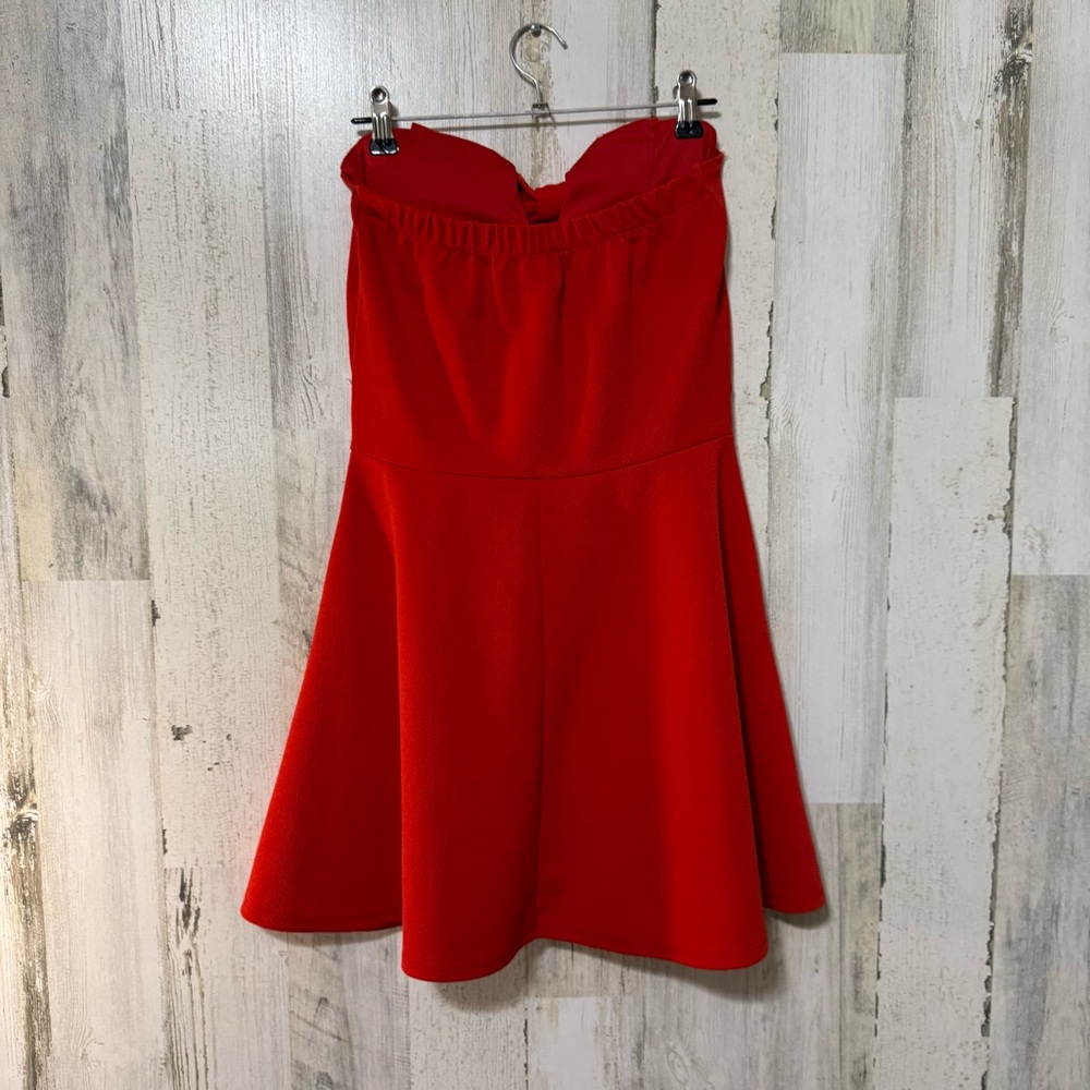 Strapless Red Dress Cut Out Bow Detail Mini Size Small - Picture 3 of 9